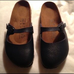 Birkenstock Navy Blue Pebbled Leather Mule Sandals